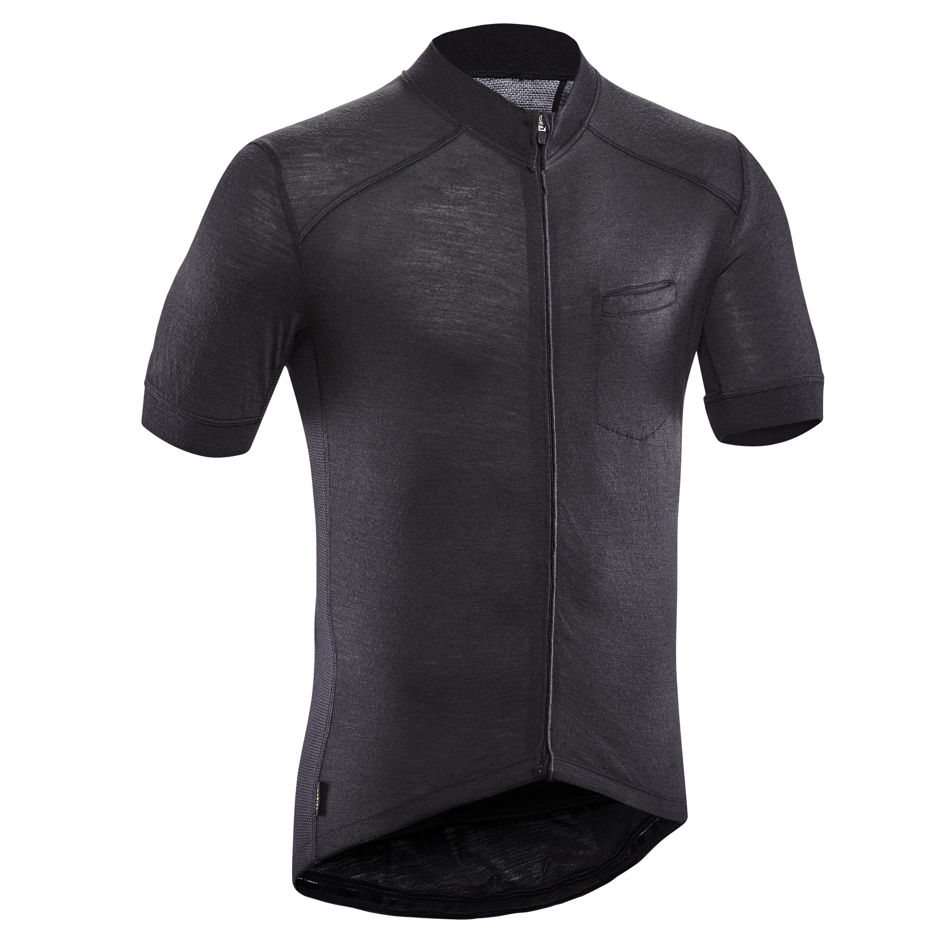 TRIBAN Men's Merino Short-Sleeved Cycling Jersey GRVL900 - Black