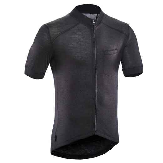 
      Vyriški trumparankoviai merinosų vilnos dviratininko marškinėliai GRVL900, juodi
  