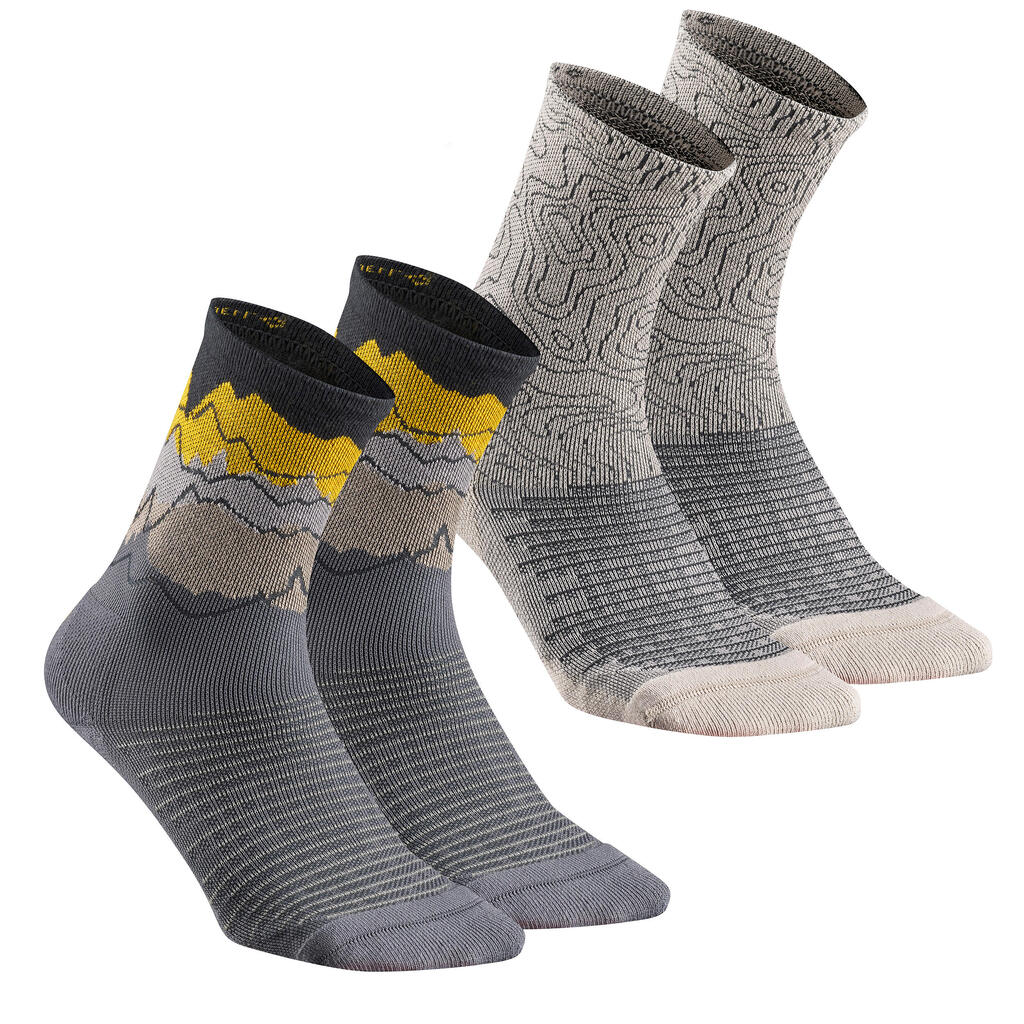 Adult high hiking socks (2 pairs) Hike 100 - Grey