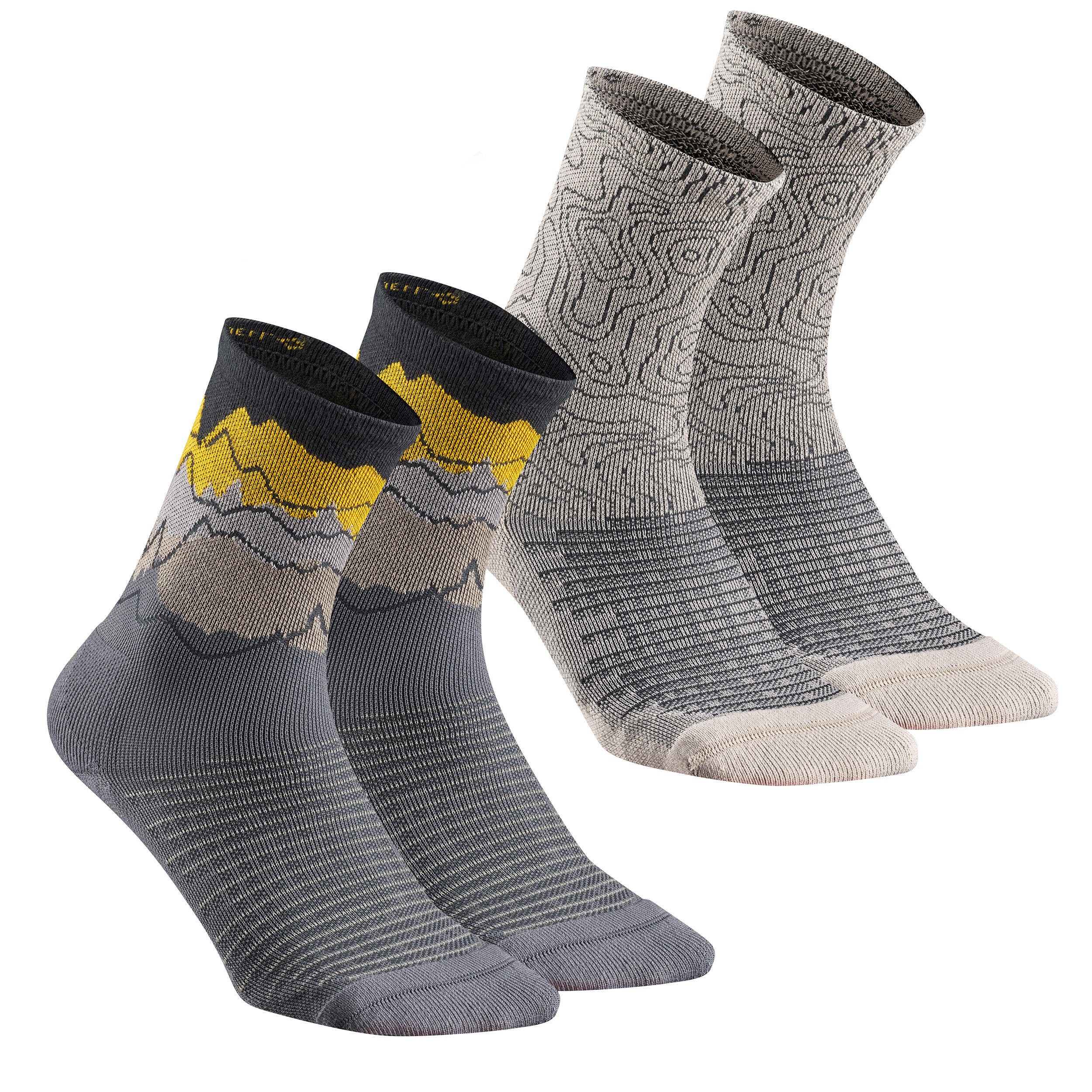 QUECHUA Sock Hike 100 High  - Limited Edition Pack of 2 Pairs - Grey
