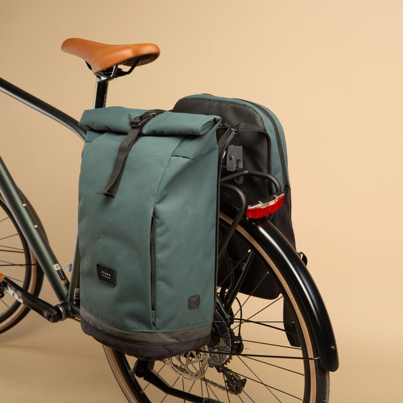 Doppel-Fahrradtasche Rucksack für Gepäckträger 27 Liter ELOPS - DECATHLON