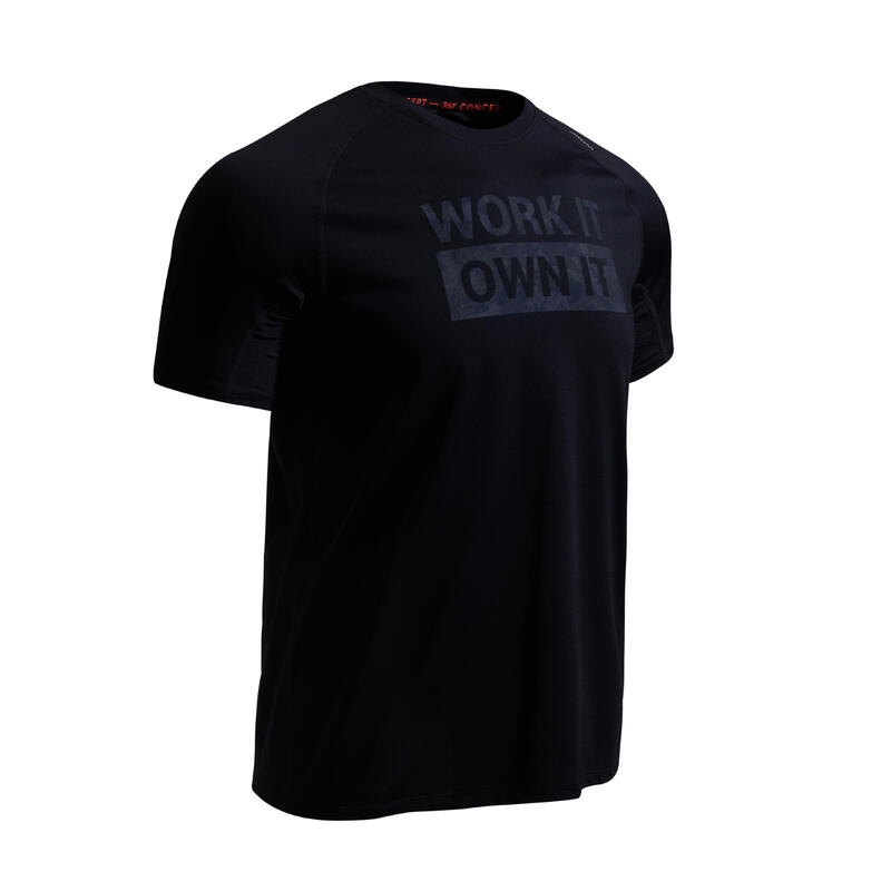 T-shirt de fitness essentiel respirant col rond homme - blue noir