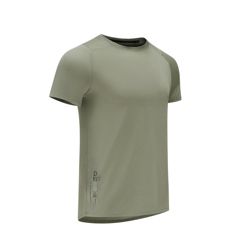 男款圓領透氣健身系列 T 恤 - 灰色／綠色