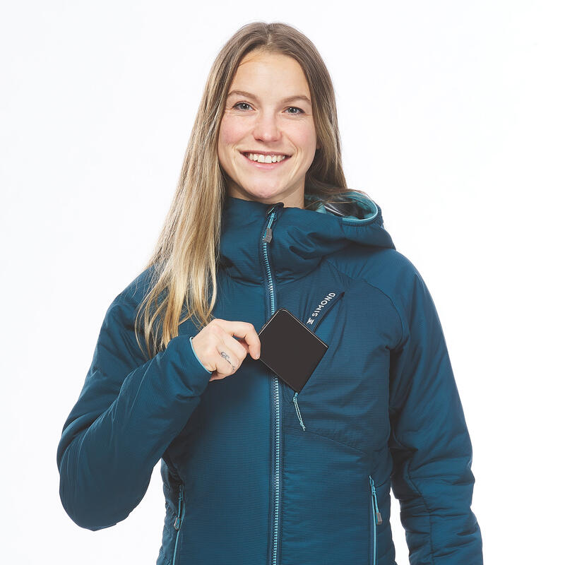 Women’s compressible padded mountaineering jacket, deep blue