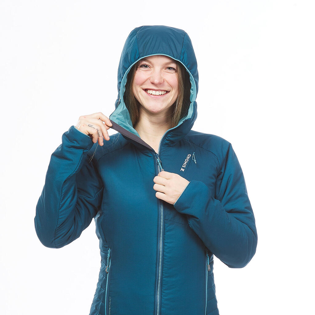 Women’s compressible padded mountaineering jacket, deep blue