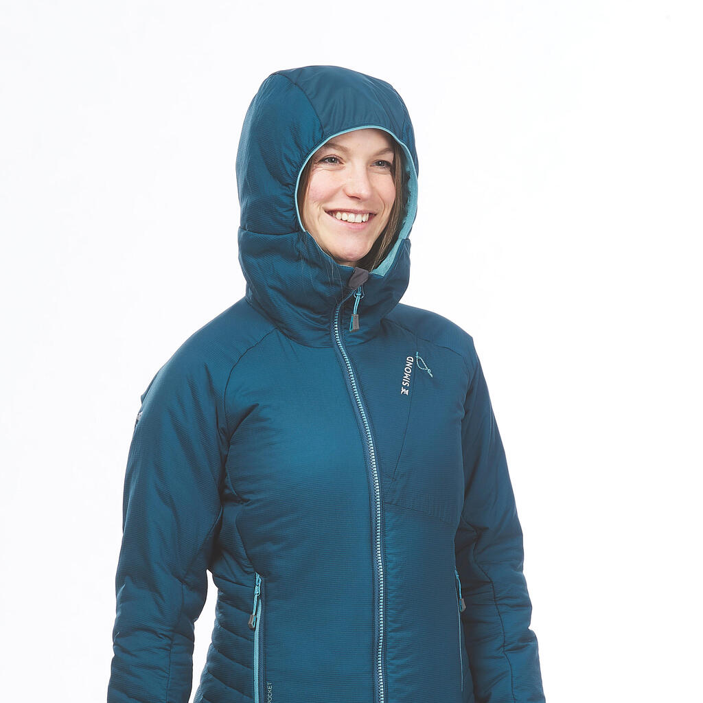 Women’s compressible padded mountaineering jacket, deep blue