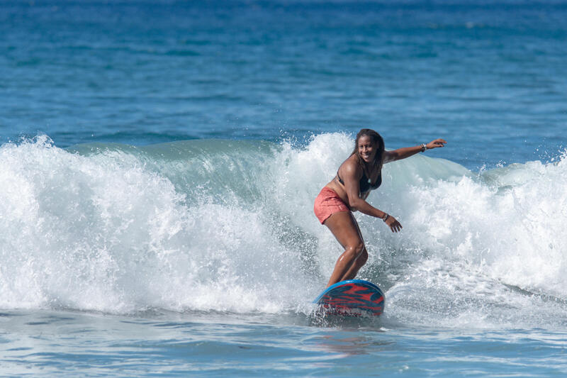 Boardshort voor surfen dames Tini elastische tailleband en aantrekkoordje roze