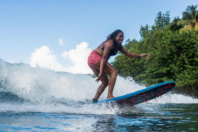 Boardshort voor surfen dames Tini elastische tailleband en aantrekkoordje roze