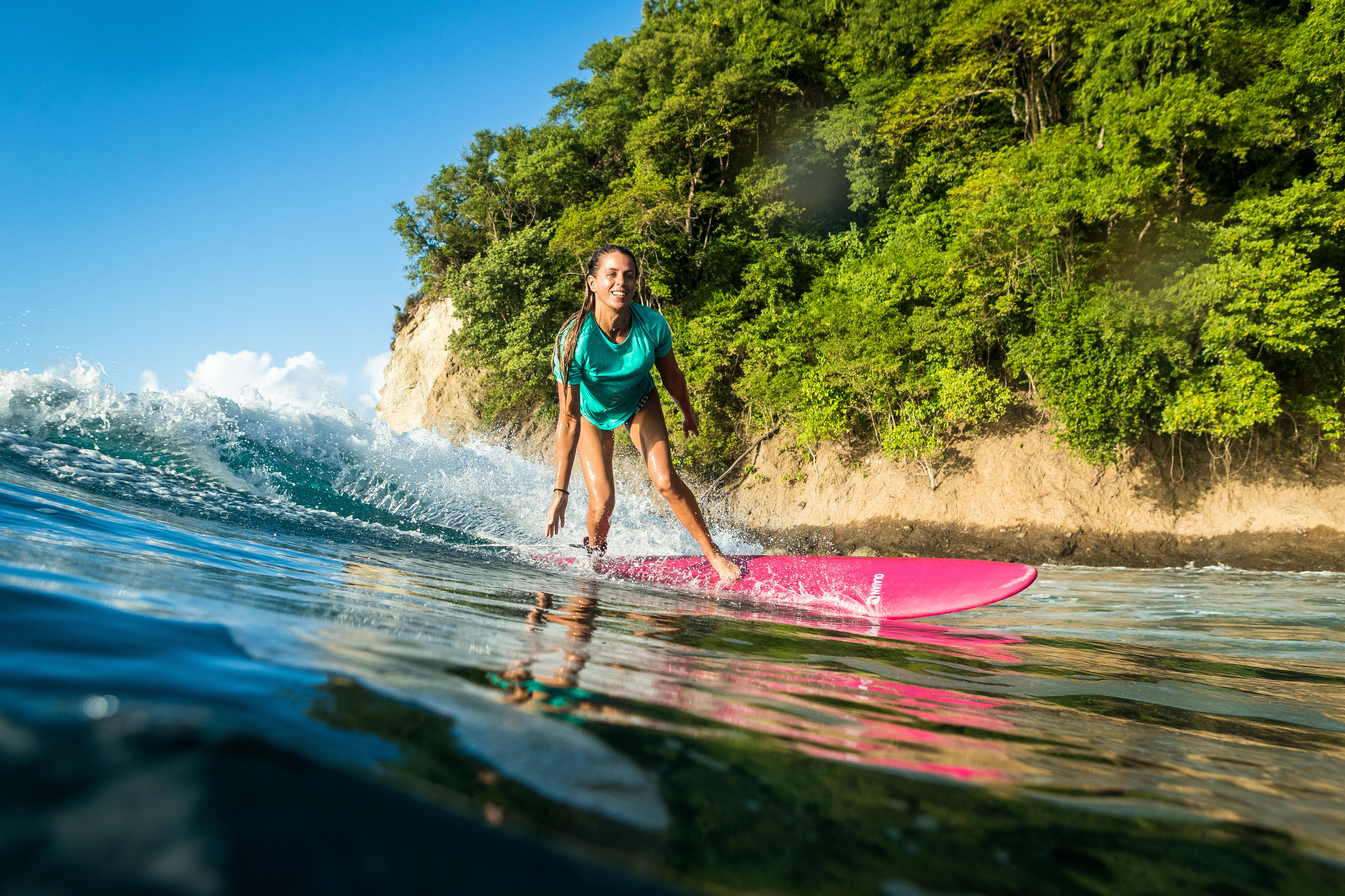 Women's UV Surfing Rash Guard - 100 Blue - Caribbean blue - Olaian