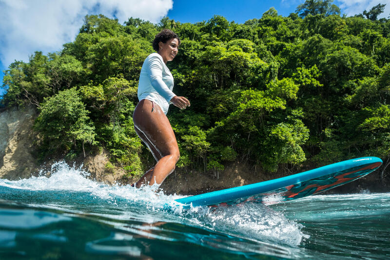 Uv-werend shirt voor surfen dames Malou lange mouwen greige (ongeverfd)