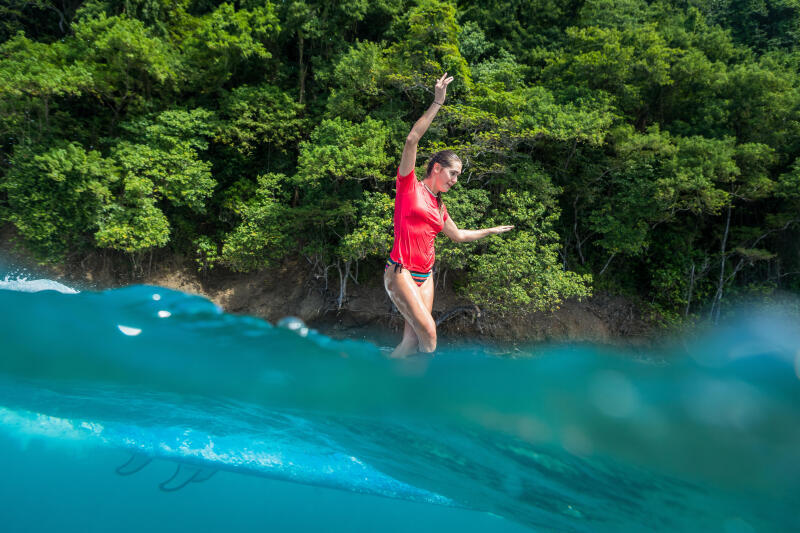 Top UV surfingowy damski Olaian krótki rękaw