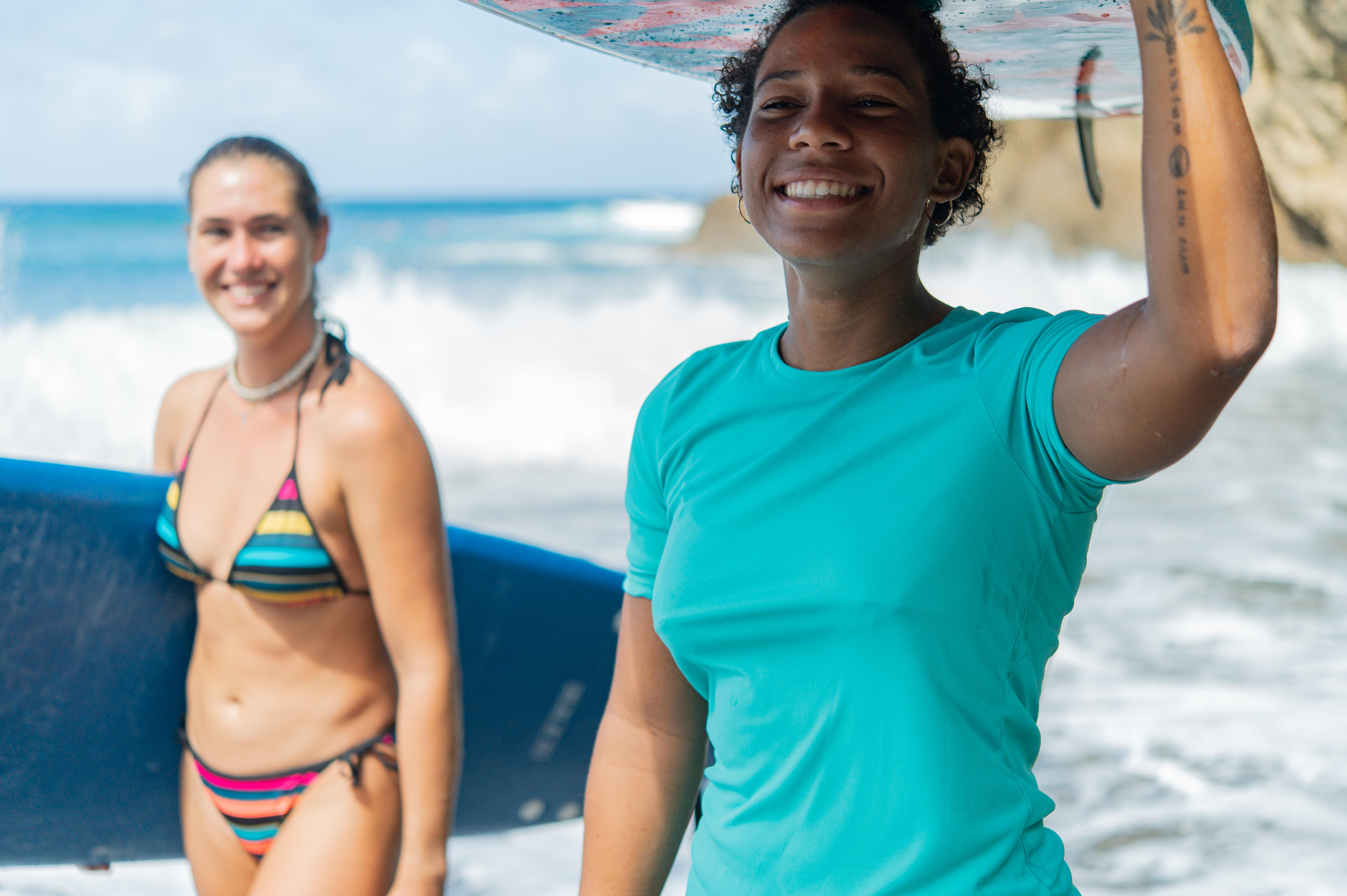 Beach Rashguard Bikini Woman Wearing Swim Shirt Rash Guard for Sun  Protection Against Solar Uv Rays Stock Image - Image of happy, guard:  199597565