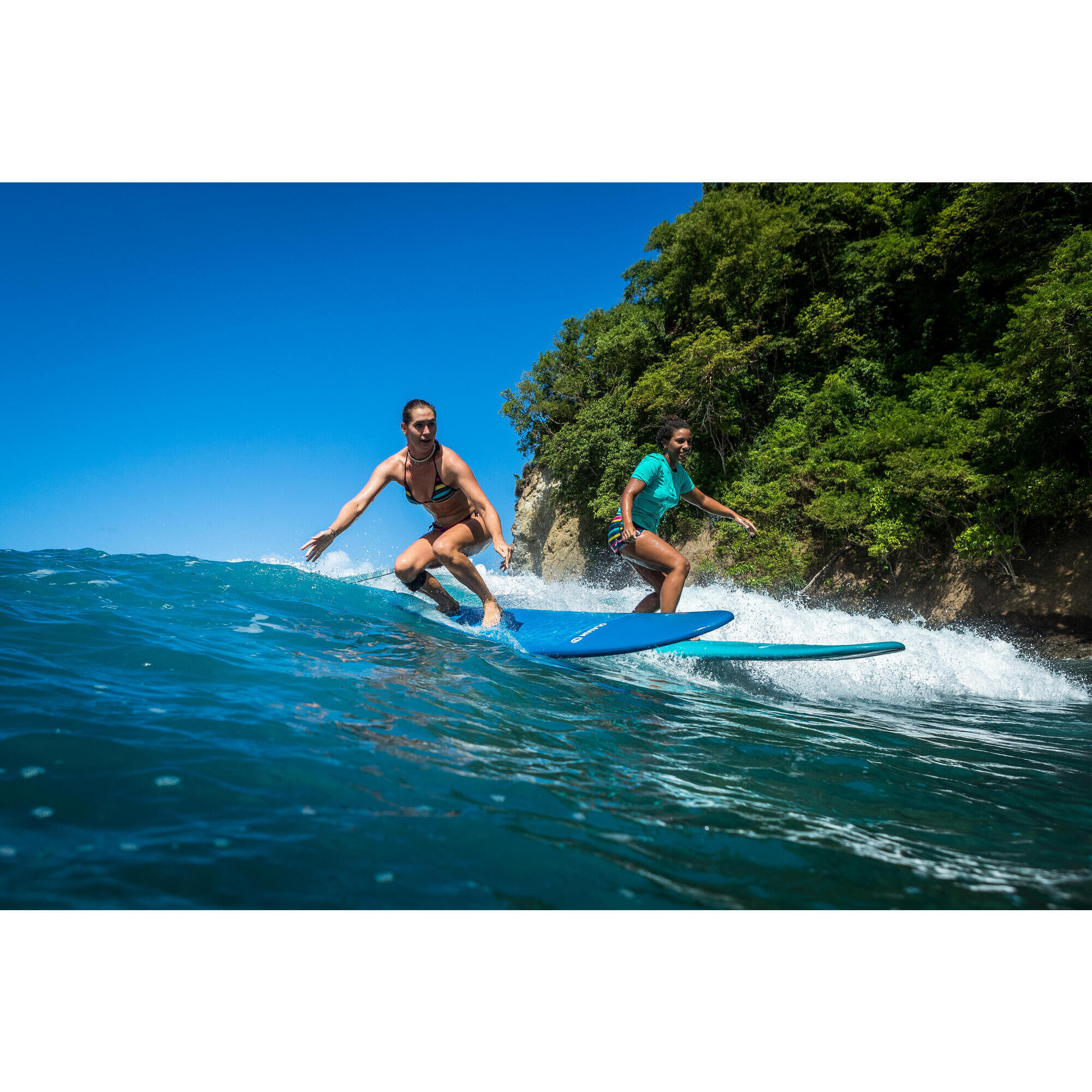 Women's UV Surfing Rash Guard - 100 Blue - OLAIAN