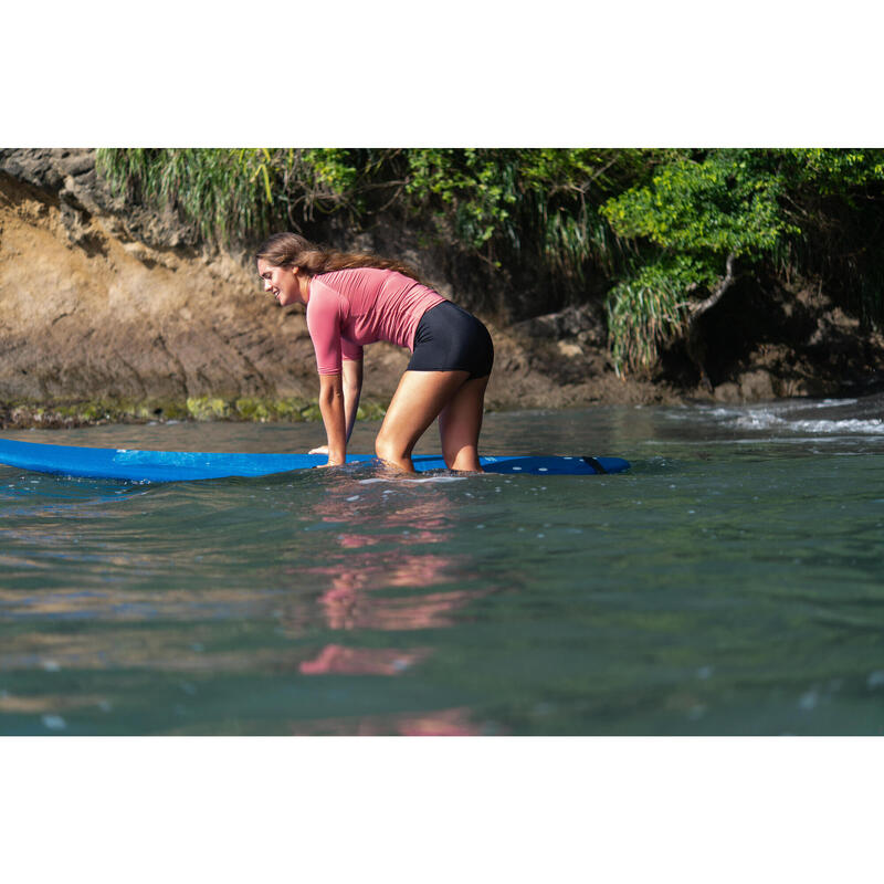 Licra Solar de Surf 100 Mulher Manga Curta Rosa pálido