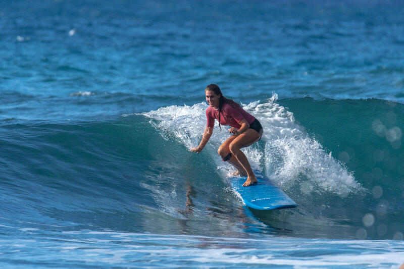 Licra Solar de Surf 100 Mulher Manga Curta Rosa pálido