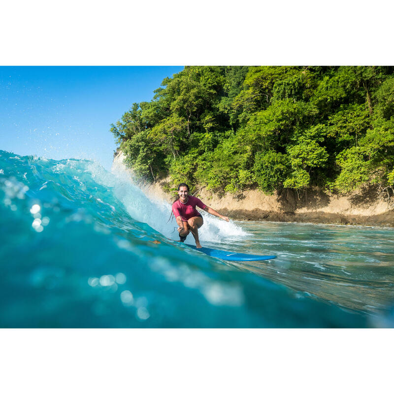 Licra Solar de Surf 100 Mulher Manga Curta Rosa pálido