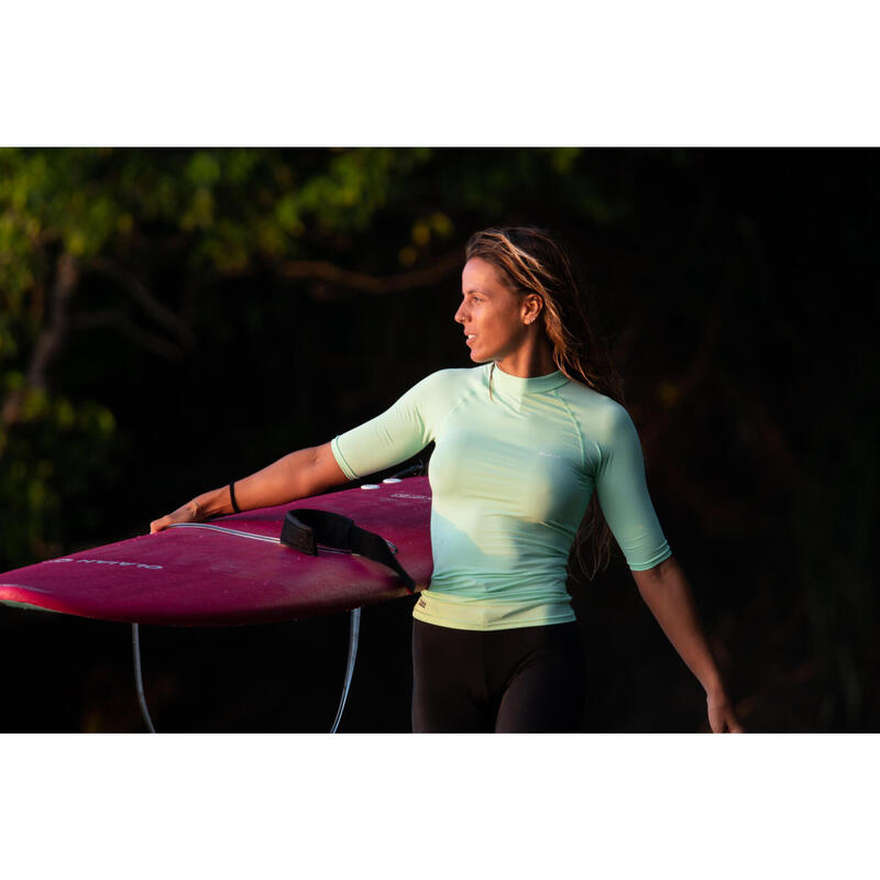 Maglia surf anti-UV donna 100 tessuto riciclato verde