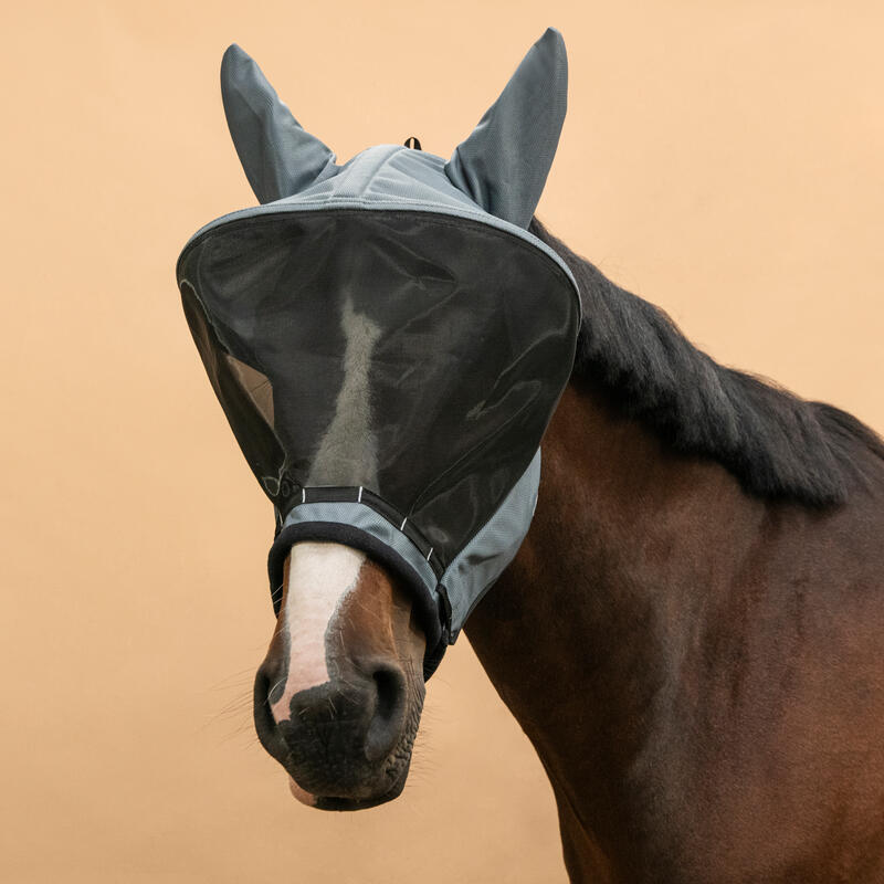 Masque anti-mouche cheval poney avec arceau gris asphalte