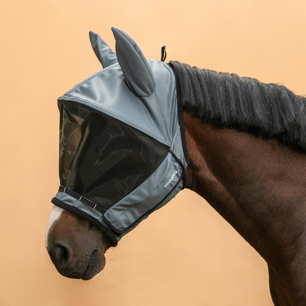 Masque anti-mouche équitation avec arceau Cheval et Poney - gris asphalte