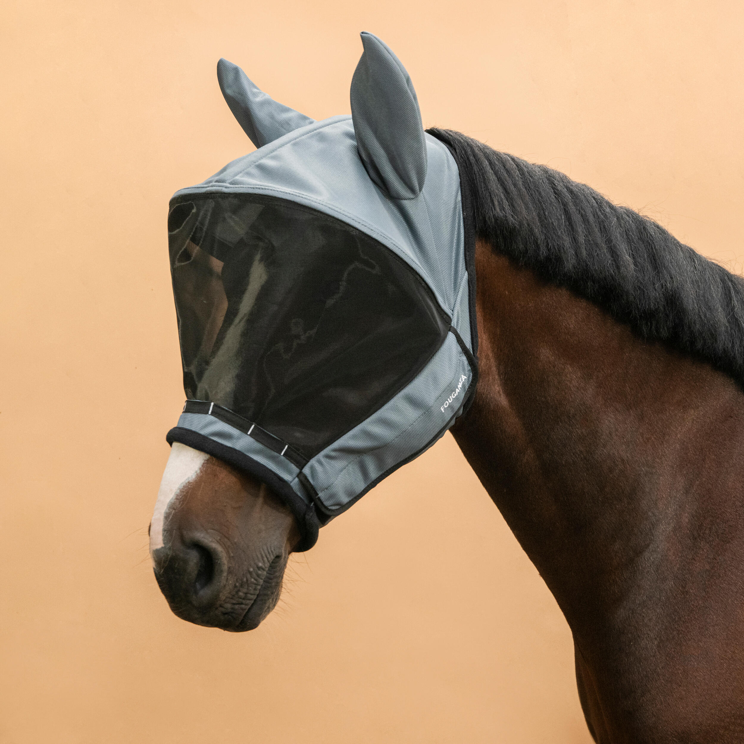 Horse Riding Fly Mask with Frame for Horse & Pony - Asphalt Grey 7/8