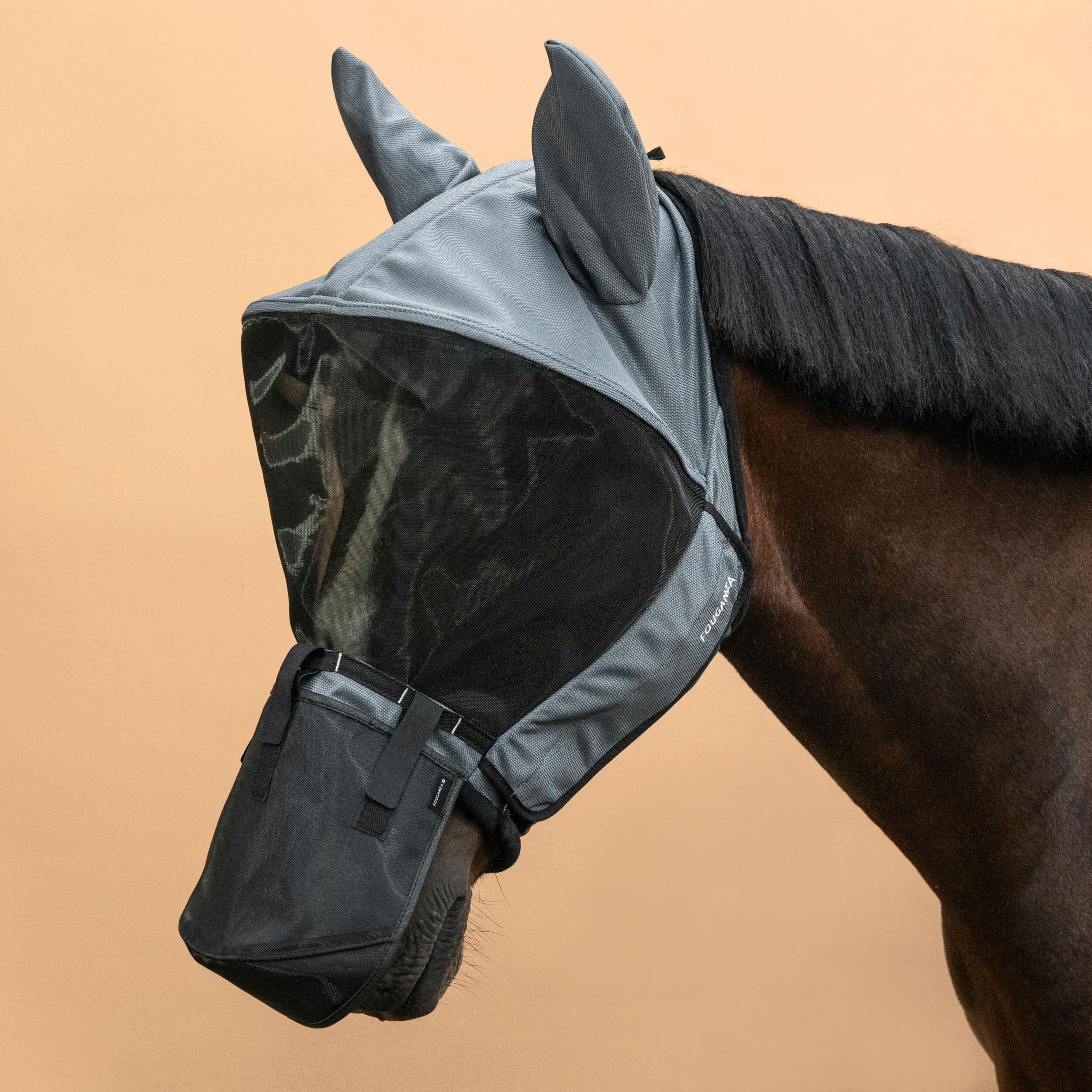 Horse Riding Fly Mask with Frame for Horse & Pony - Asphalt Grey 2/8