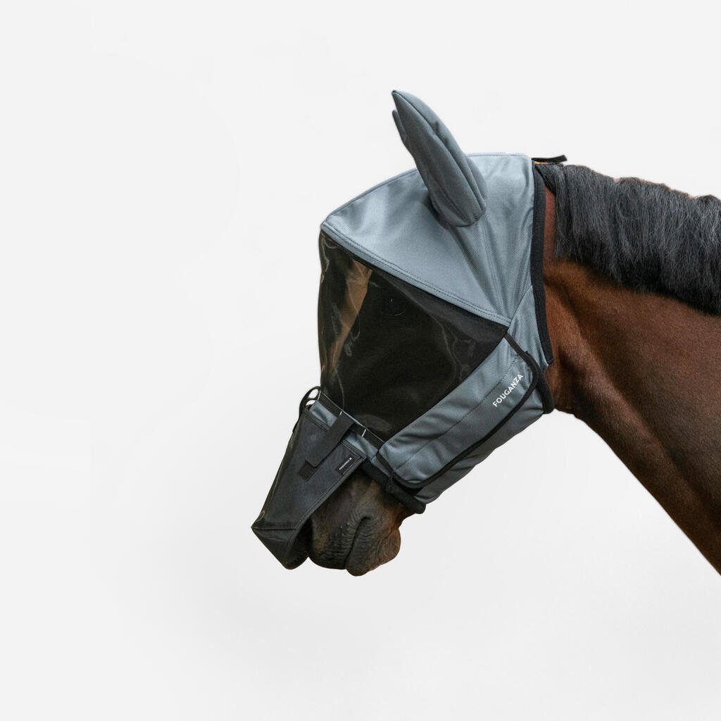 Masque anti-mouche équitation avec arceau Cheval et Poney - gris asphalte