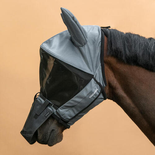 Masque anti-mouche cheval poney avec arceau gris asphalte