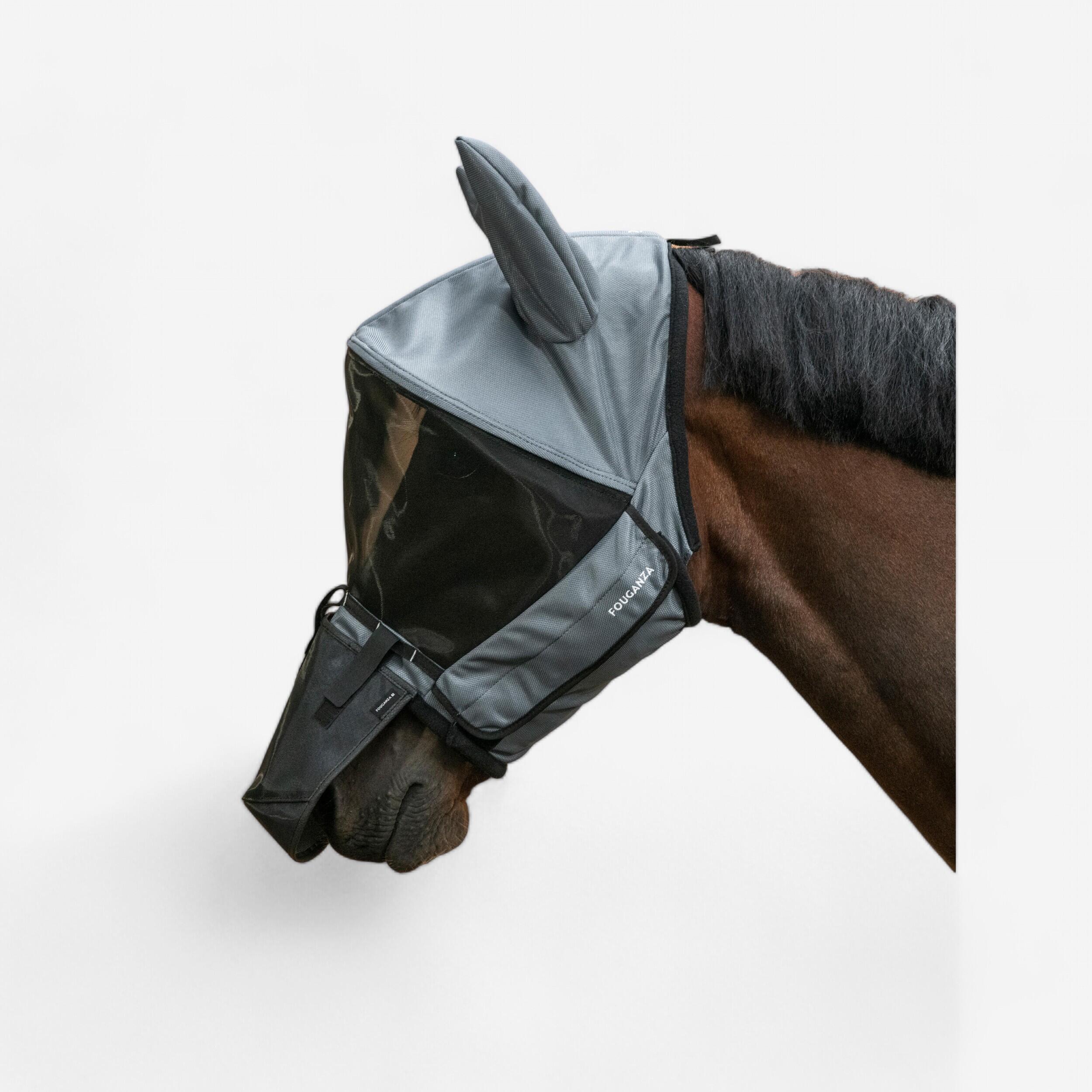 Maschera da mosca per cavalli e pony con fascia - grigio asfalto