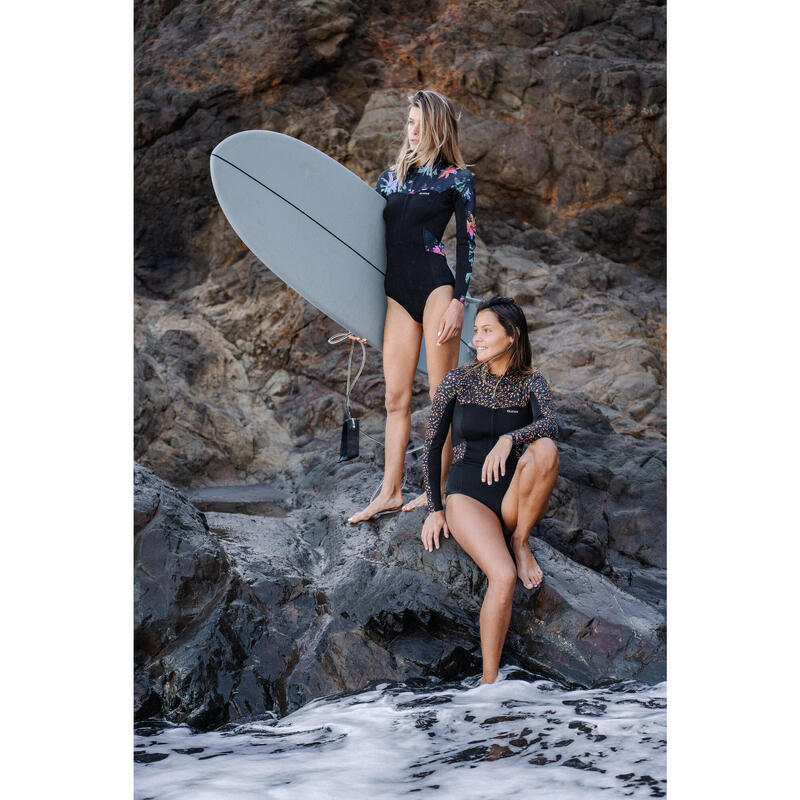 Neopreno corto braguita surf Mujer agua cálida 1,5mm FrontZip 500 negro