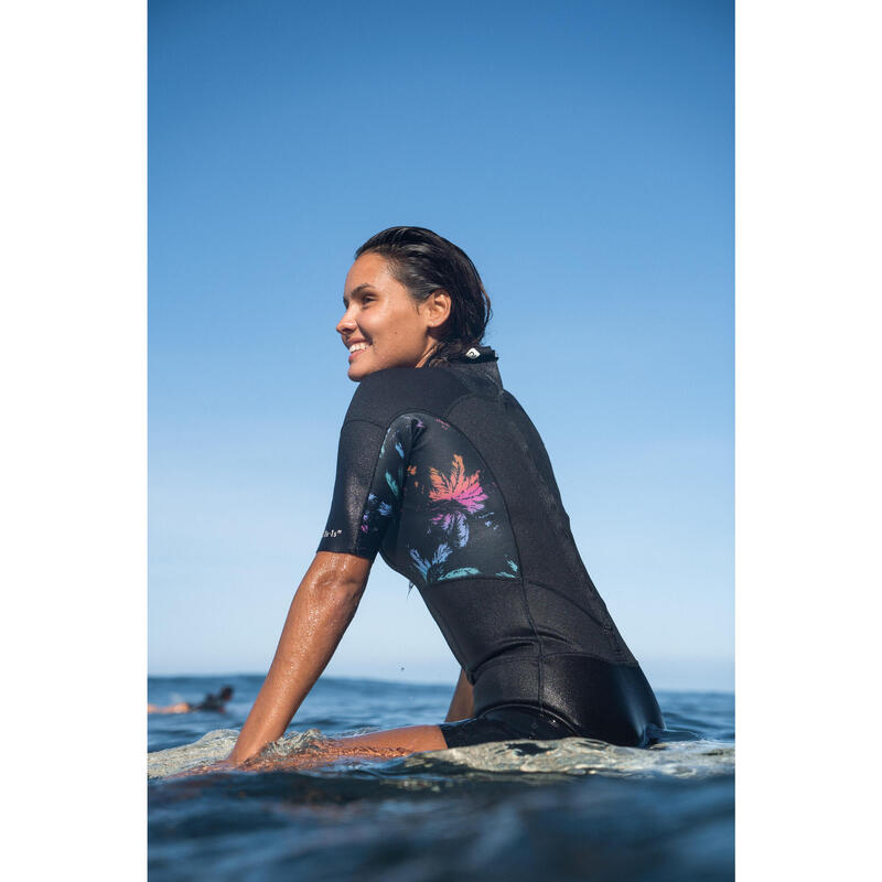 Neopren-Shorty kurzarm Surfen 500 Palmdark Rücken-Reissverschluss Damen
