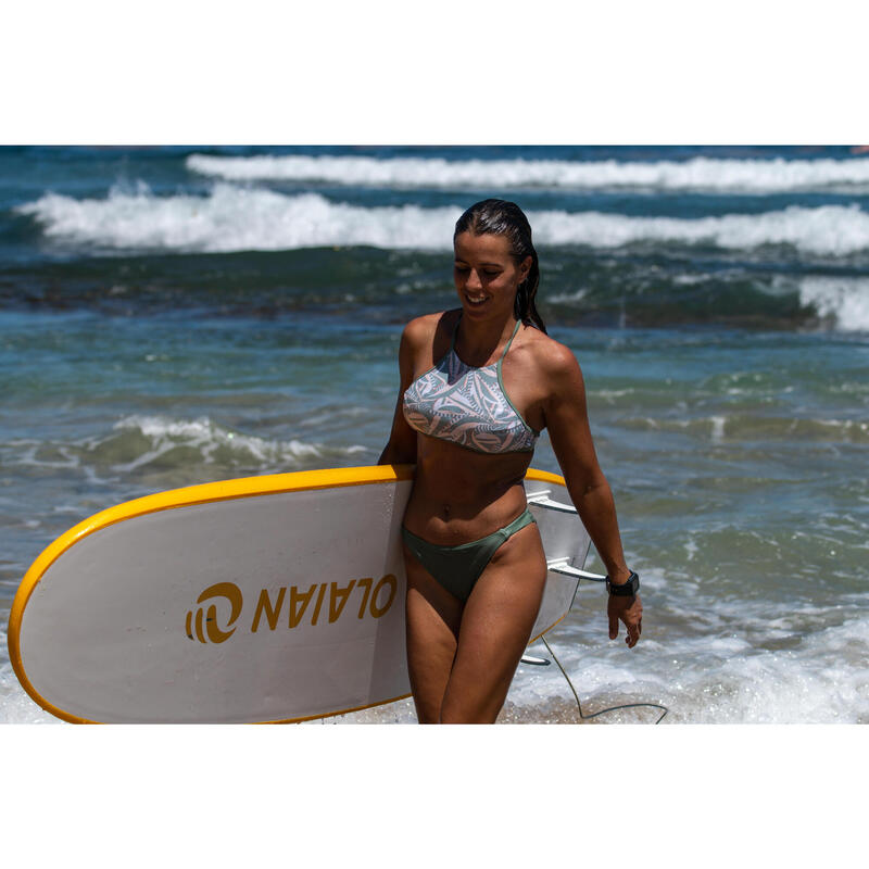 Bikinitop voor dames high-neck voor surfen vrije rug Andrea plant kaki