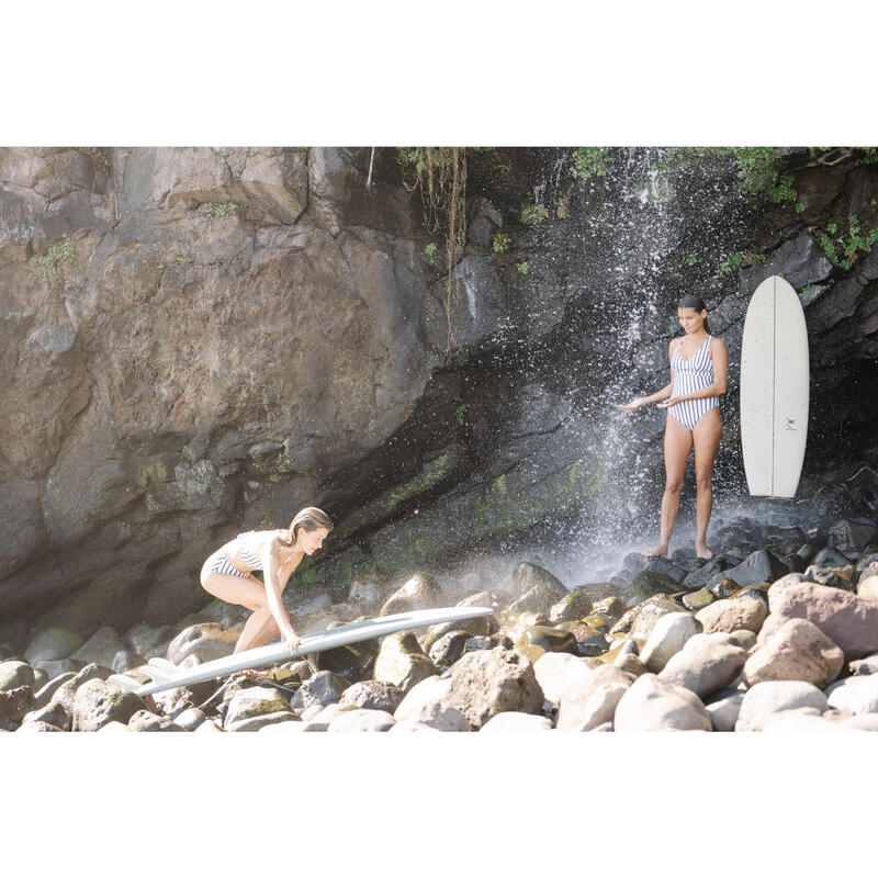 Bas de maillot de bain de surf femme taille haute ROMI MARIN BLANC GRIS FONCE