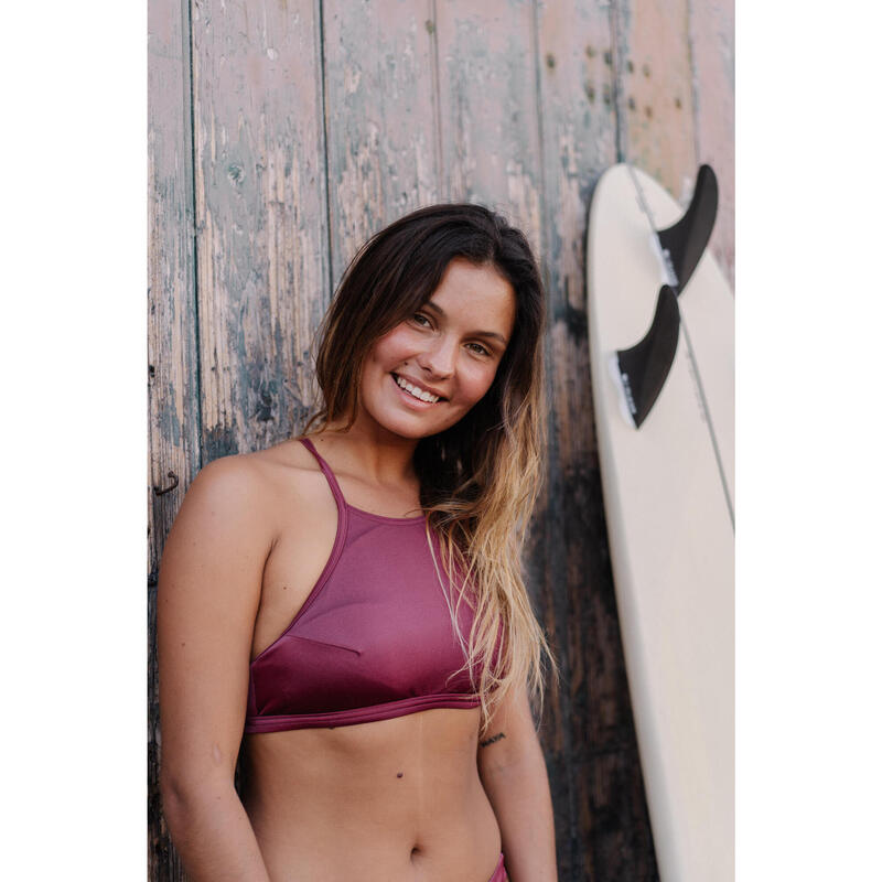 Haut de maillot de bain femme brassière surf dos dégagé ANDREA ROUGE BORDEAUX