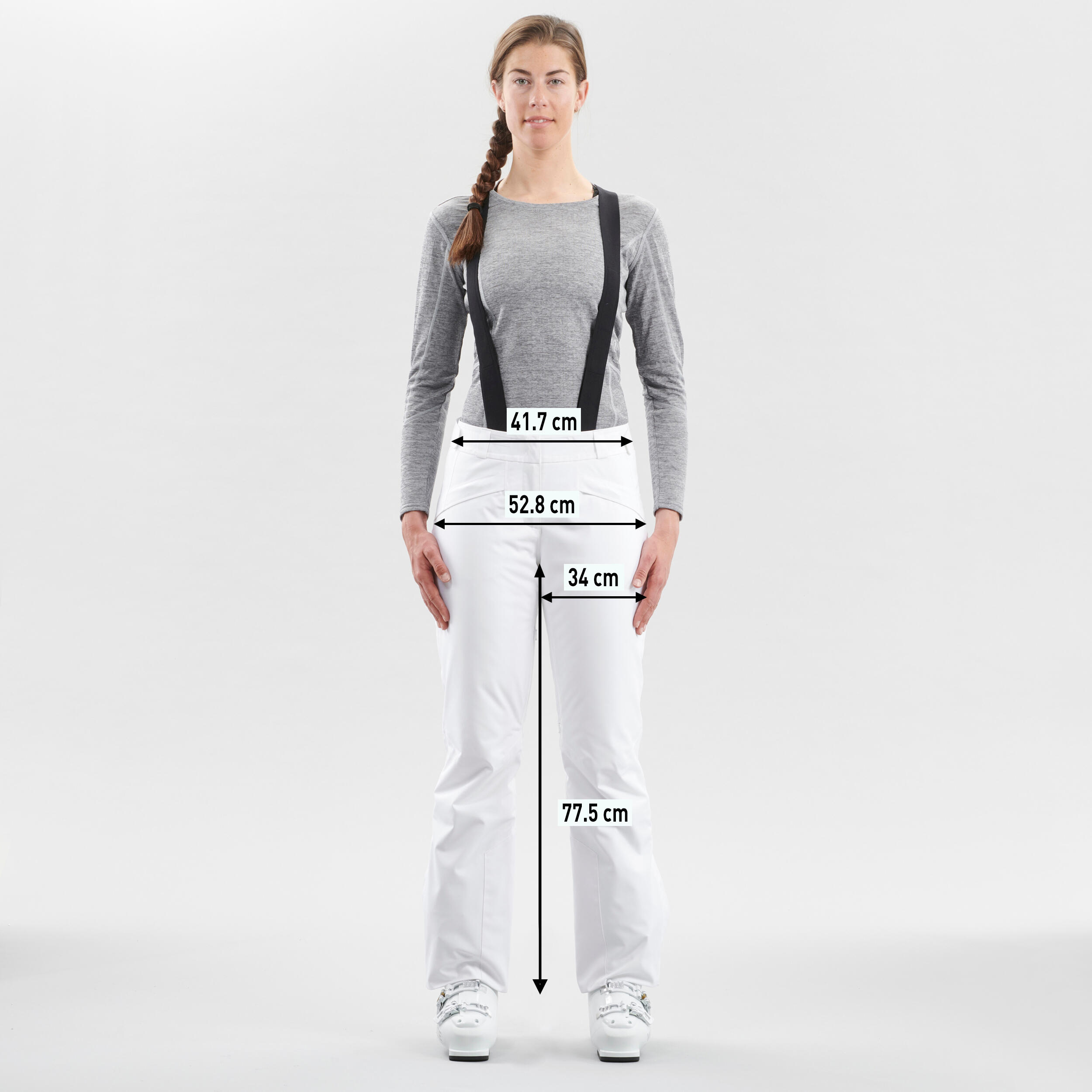 Pantaloni da sci da donna caldi e traspiranti, 500 bianco