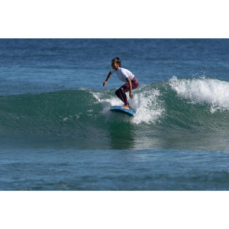 Uv-werende rashguard voor surfen dames 500 korte mouwen marineblauw wit grijs