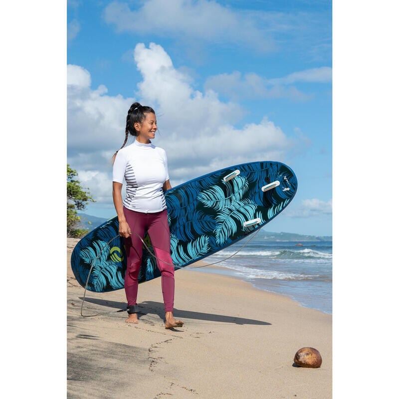 Uv-werende rashguard voor surfen dames 500 korte mouwen marineblauw wit grijs