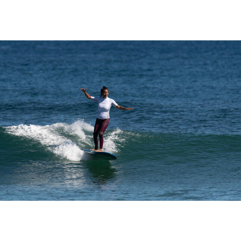 tee shirt anti uv surf top 500 manches courtes femme MARIN BLANC GRIS