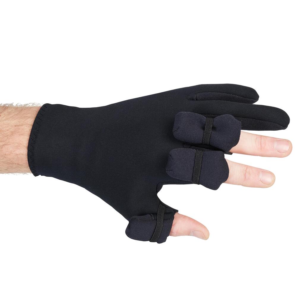 Fishing 1 mm neoprene gloves 500 thermo with three opening fingers black