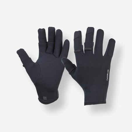 Fishing 1 mm neoprene gloves 500 thermo with 3 opening fingers black -  Decathlon