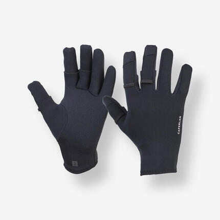 Gants de pêche 500 thermo néoprène Adulte 1mm noirs avec 3 doigts ouvrables