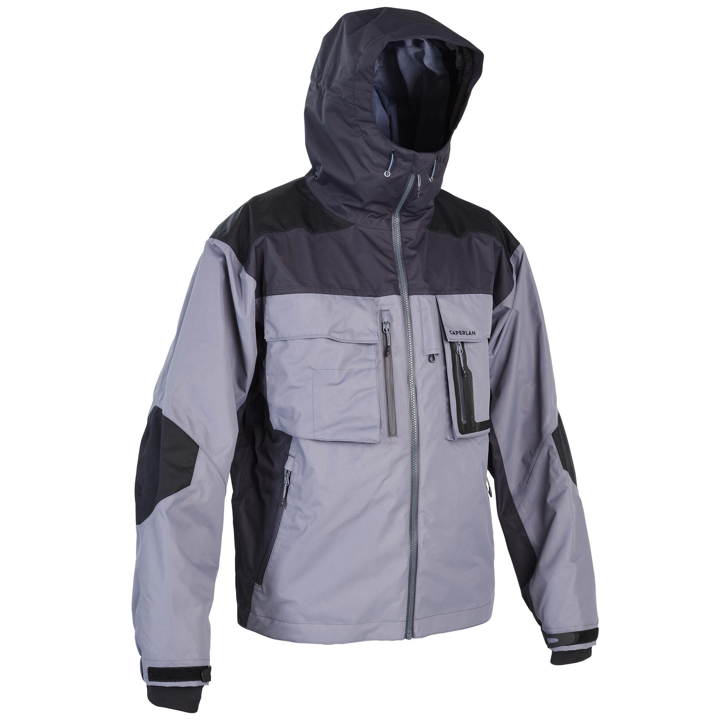 Waterproof fishing jacket 500 Grey CAPERLAN