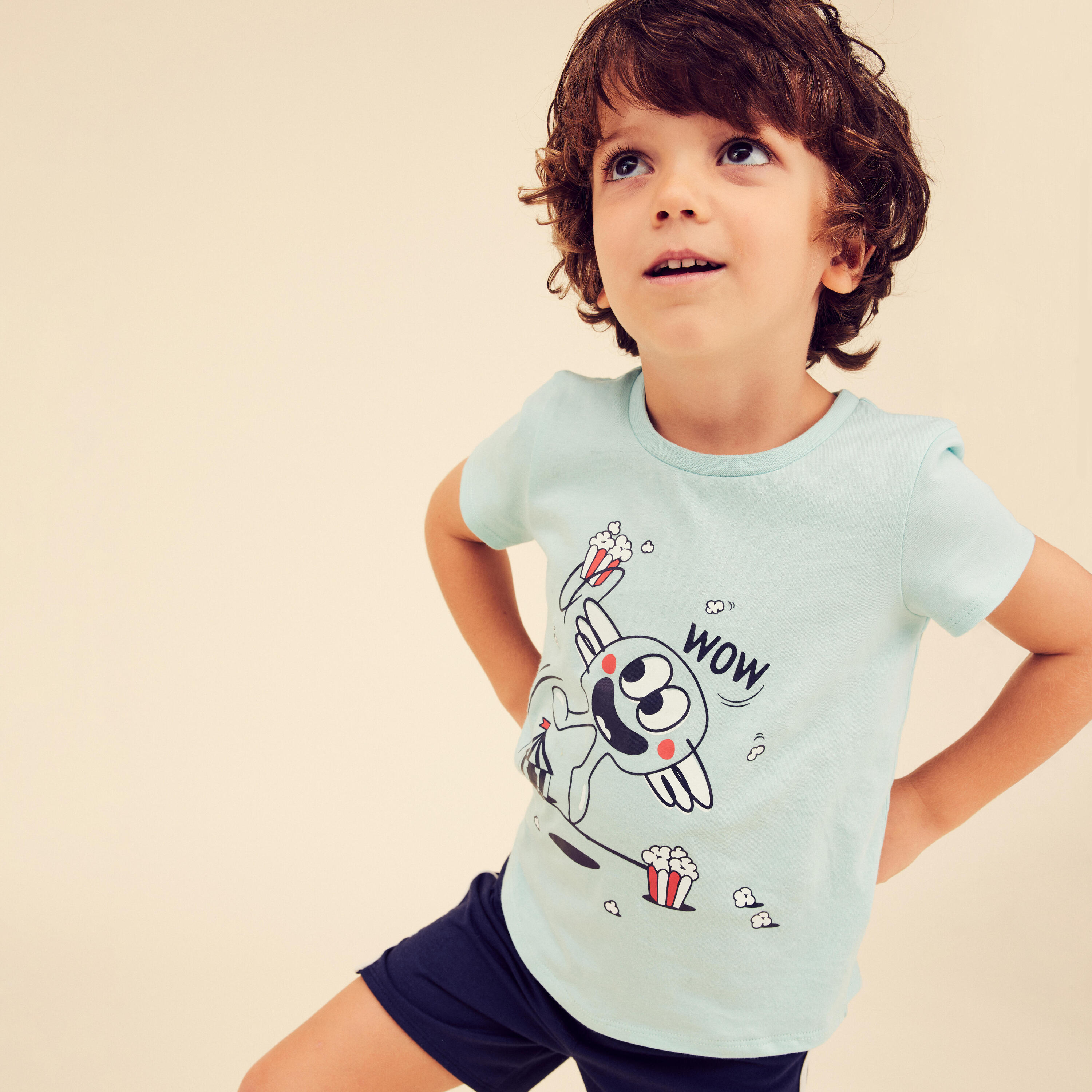 Kids' Cotton T-Shirt Basic - Turquoise with Print 8/10