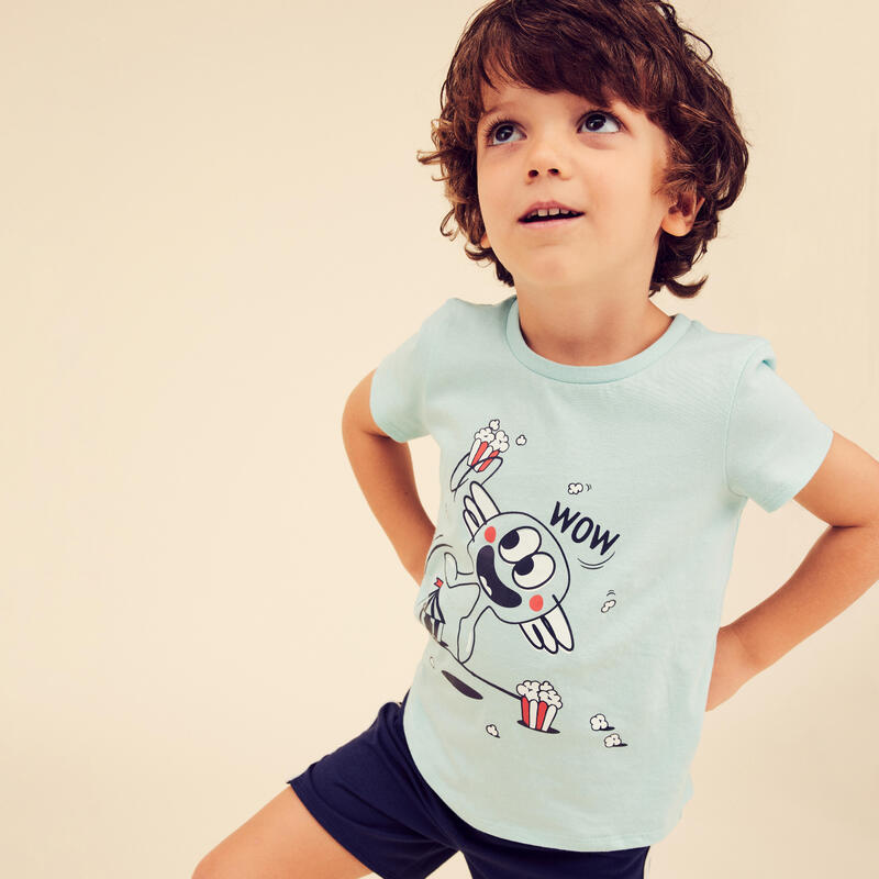 Basic T-shirt voor kinderen katoen turquoise met opdruk