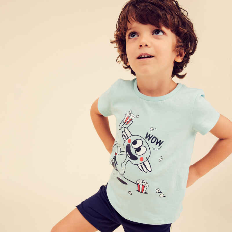 T-Shirt Kinder Basic Baumwolle - türkis mit Motiven 