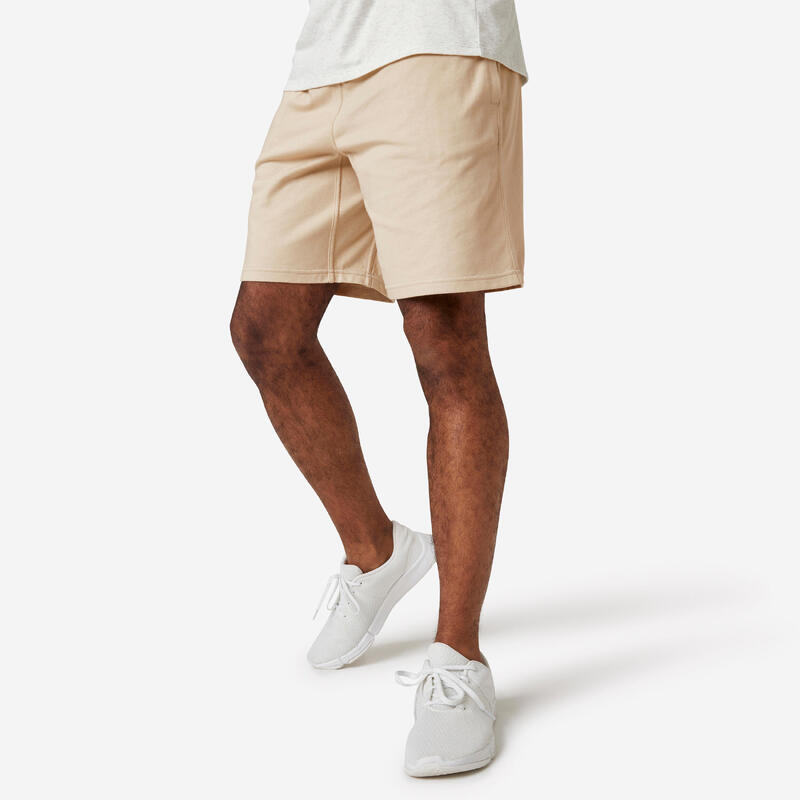 Men's Straight-Cut Cotton Fitness Shorts Essentials With Pocket - Beige