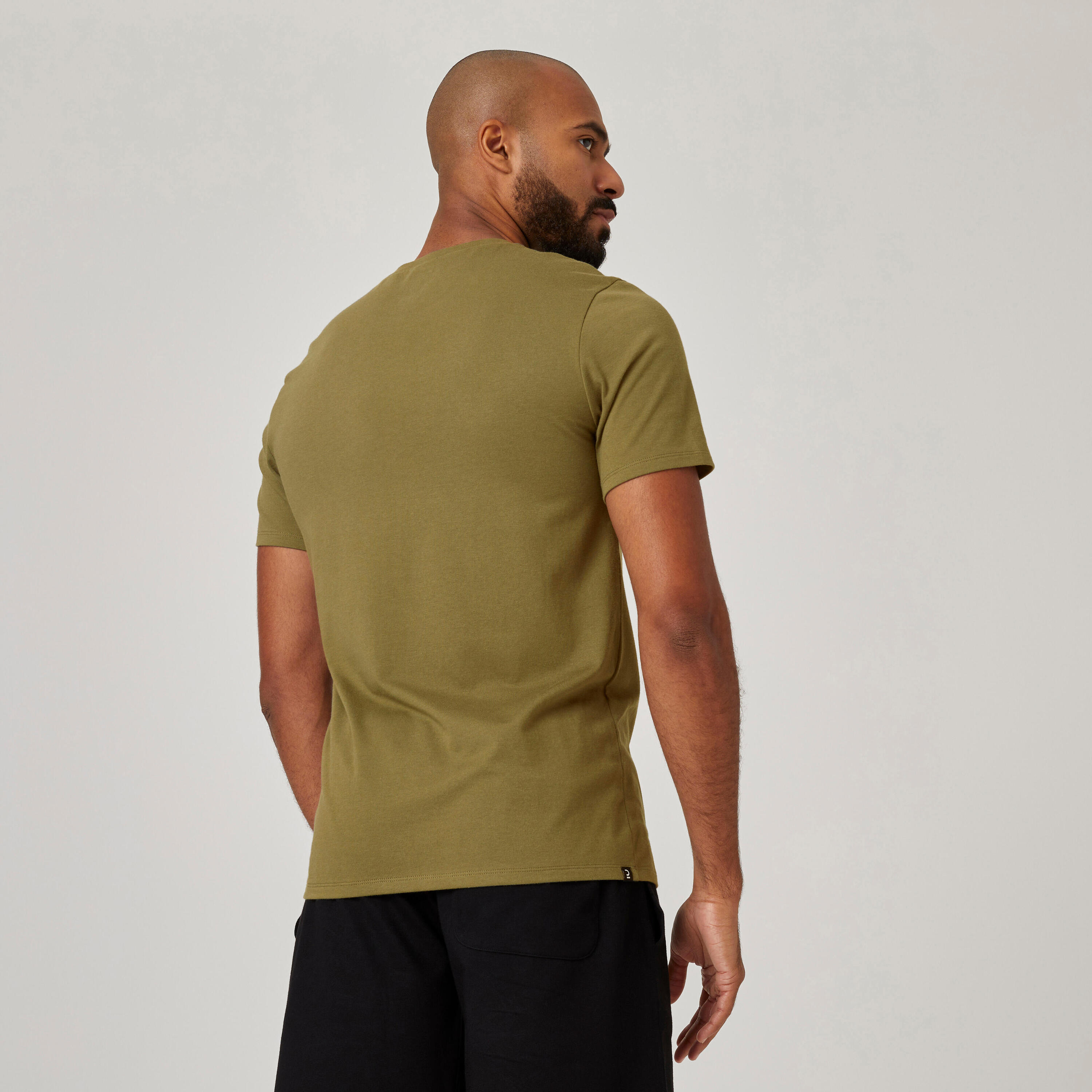 Playera Fitness Hombre Caqui Estampado Manga Corta Ajustada Algodón Cuello Redondo 2/6