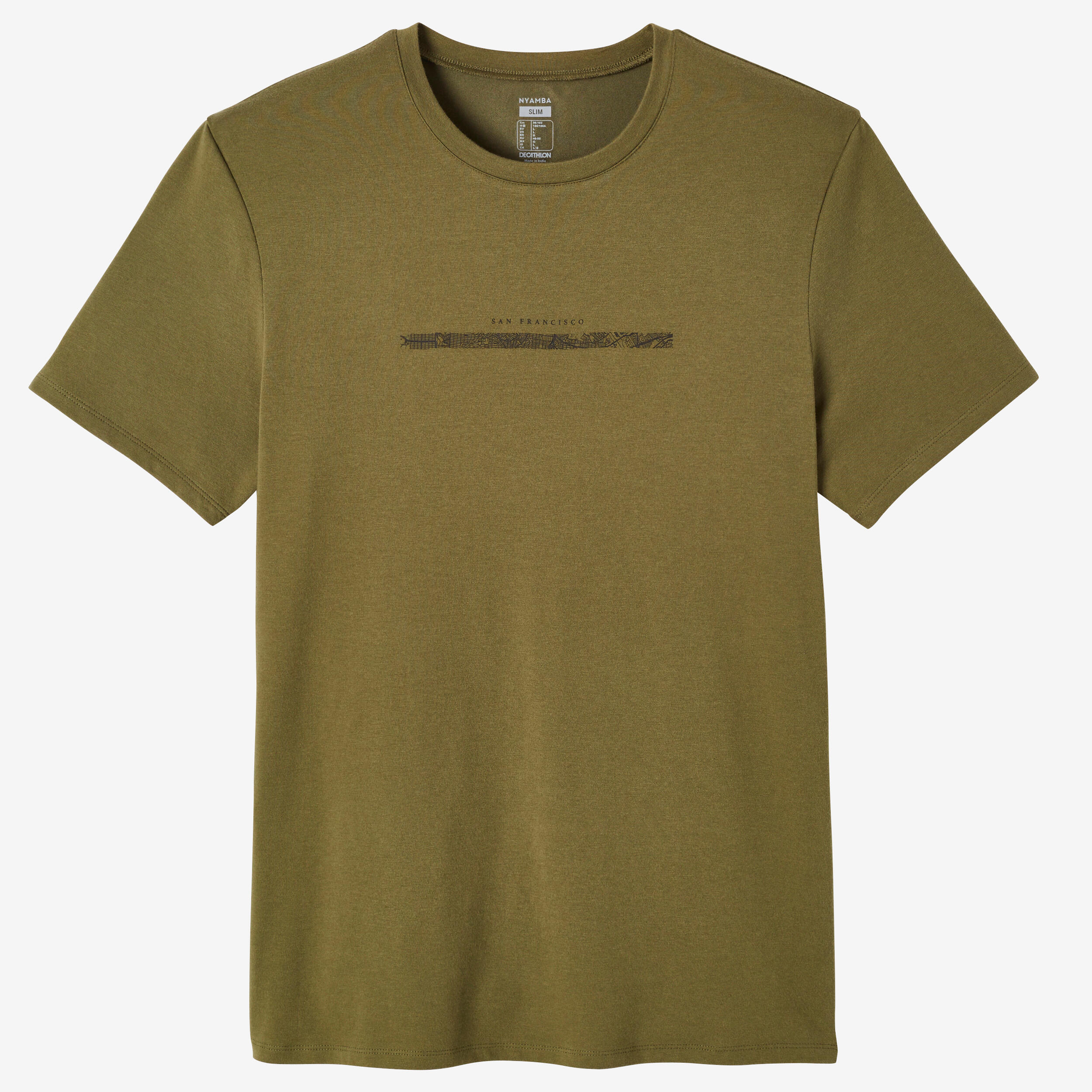 Playera Fitness Hombre Caqui Estampado Manga Corta Ajustada Algodón Cuello Redondo 6/6