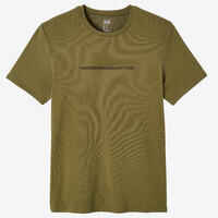Men's Short-Sleeved Fitted Crew Neck Cotton Fitness T-Shirt - Khaki with Print