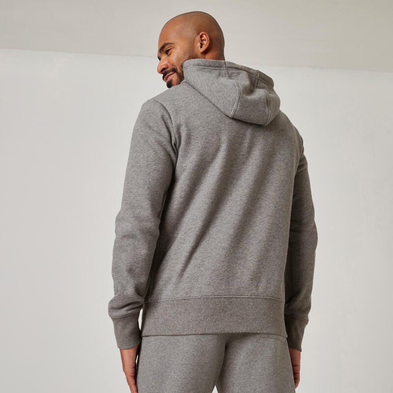 Fitness hoodie voor heren 500 Essentials grijs