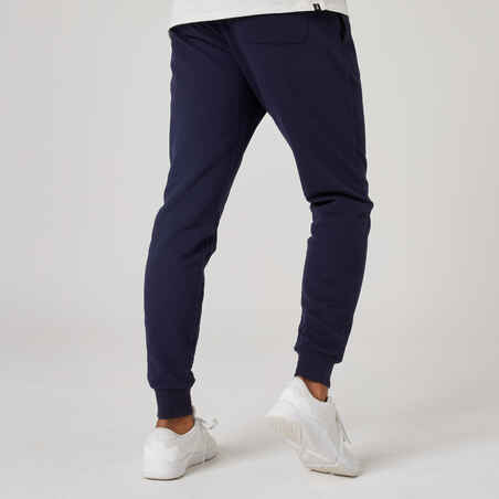 Pantalón chándal fitness algodón ajustado Hombre Domyos 500+ azul
